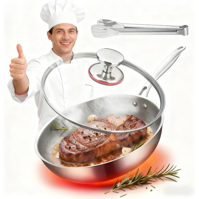 Титановая сковорода 30 см со стеклянной крышкой Tovara Titanium  Pro