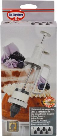 Одноручний шприц для декорування з 6 насадками, білий Dr. Oetker