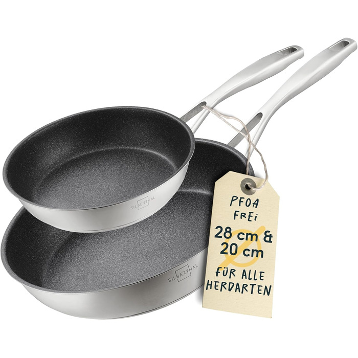 Набір з 2 сковорідок 20 та 28 см, нержавіюча сталь з антипригарним покриттям Silberthal