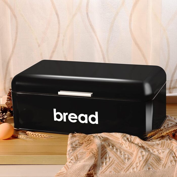 Хлібниця Herogo, Чорна хлібниця з відкидною кришкою, вінтажна металева коробка для зберігання Контейнер для хліба, тостів, печива, великої місткості та сучасного дизайну (42 x 22,5 x 16 см)