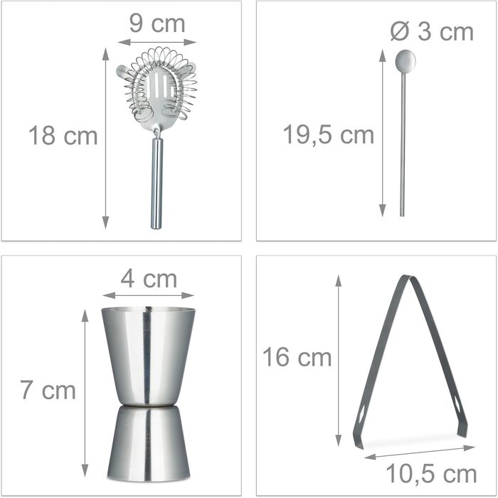 Набір бармена 6 предметів з нержавіючої сталі Relaxdays
