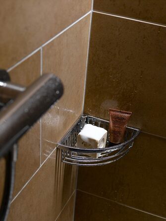Кутовий душовий кошик Keuco з металевої глянцевої хромованої решітки, знімний, прихованого кріплення, 26x7,2x18см, настінний в душовій кабіні, душова полиця