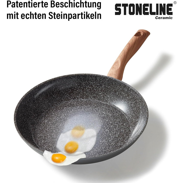 Набір керамічних горщиків STONELINE з 6 предметів, 18/20/24 см, горщики з кришкою, антипригарні, без PFAS, для індукційних плит усіх типів з керамічним покриттям зі справжніми кам&39яними частинками, набір посуду (імітація дерева, 14 предметів)