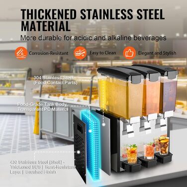 Профессиональный диспенсер для напитков с резервуарами 3 x 10 л 440 Вт VEVOR