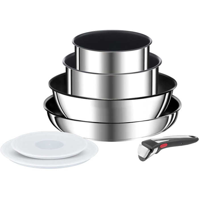 Набір посуду для індукційного приготування Tefal Ingenio Preference On з 15 предметів, зі знімною ручкою, що штабелюється, економить місце, з антипригарним покриттям, простий у використанні та чищенні, L97495 Набір посуду для каструль та сковорідок (Набір