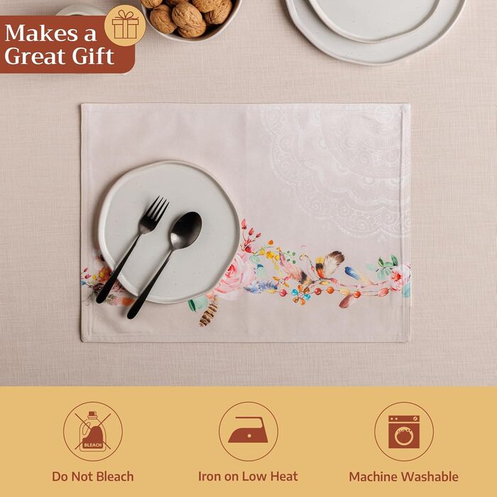 Бавовняні килимки, набір з 4 шт. , декоративні килимки, пасхальні килимки, що миються, для свят, вечерь, весни, літа (33 см x 48 см) (024 - Ібіца - бежевий), 39Hermine, 100