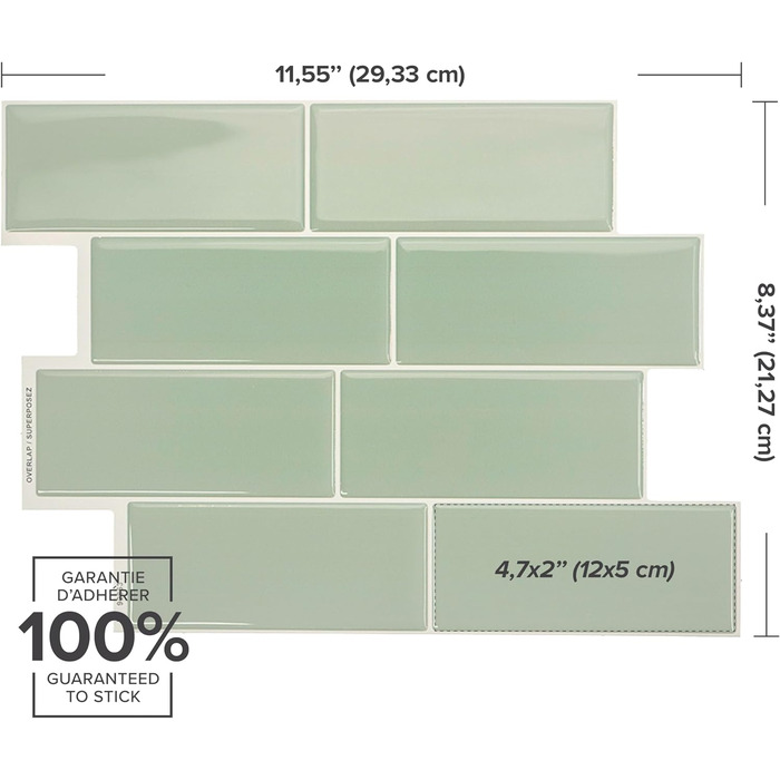 Наклейки для плитки, що самоклеяться - упаковка з 5 аркушів 29,36 см x 21,29 см - 3D самоклеючі ПВХ наклейки для плитки та фартуха для кухні, ванної кімнати та стін, кольорова та водонепроникна плитка (зелена)