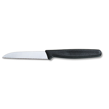 Кухонный нож Victorinox лезвие для овощей 8см прямой. волна. из черного. Ручка