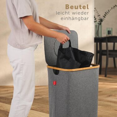 Контейнер для збору пляшок Blumtal Deposit 150 л з 2 відділеннями - Бамбуковий органайзер для пляшок - Збірник порожніх пляшок - Збірник пляшок - Контейнер для збору порожніх пляшок з отвором - Збірник порожніх пляшок (чорний, додатковий мішок для пляшок 