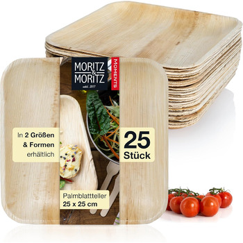Набір тарілок з пальмового листя, квадратні, 25 предметів Moritz & Moritz