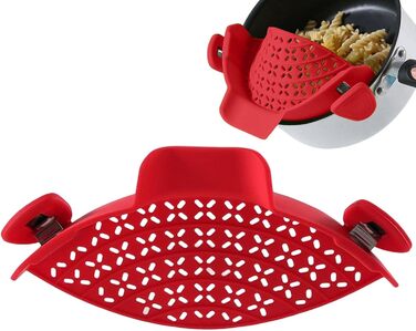 Силіконовий друшляк Fulenyi із застібкою, насадка для пасти для каструль, сковорідок та мисок, кухонне ситечко, яке можна мити в посудомийній машині, друшляк для зливання води ідеальний засіб для зливання пасти та овочів (червоний)