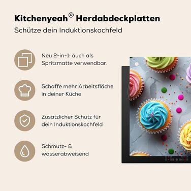 Фартух для плити, кухонний фартух, вініл, 78x52 см, декор для кухні, облицювання стіни, кришка плити - сіро-чорна (Кекси - Мафіни, 52,7Д x 91,6Ш см)