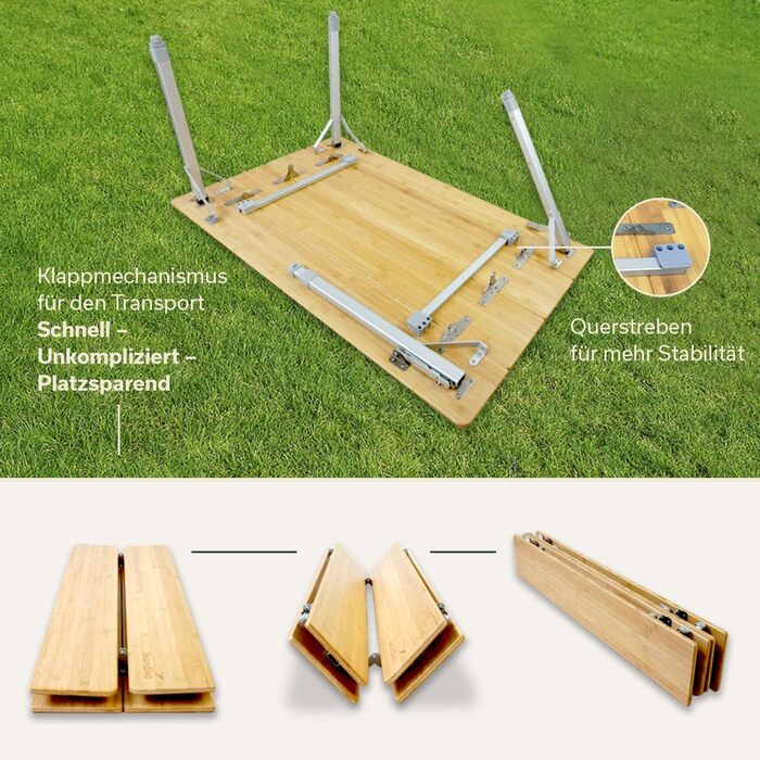 Бамбуковый кемпинговый стол с сетчатой ​​полкой 100 x 65 см Skandika