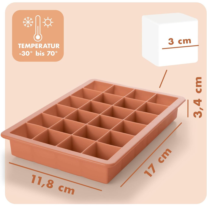Силіконові формочки для льоду Blumtal, набір з 3 шт. - форма для льоду на 24 кубики з кришкою - силіконова форма для льоду без бісфенолу А - форма для льоду, безпечна для харчових продуктів - сіро-блакитна великі кубики (оливково-зелена червона, великі ку