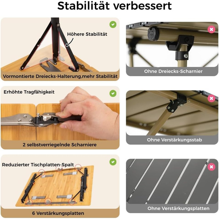 Складний бамбуковий стіл для кемпінгу 80 x 60 см KingCamp