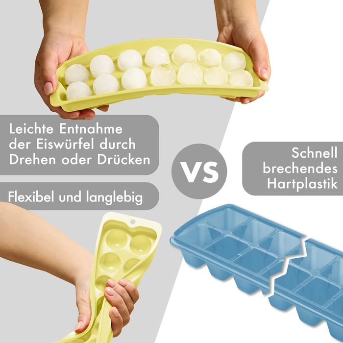 Силіконові формочки для льоду Blumtal, набір з 3 шт. - форма для льоду на 24 склянки з кришкою - силіконова форма для льоду без бісфенолу А - форма для льоду, безпечна для харчових продуктів - сіро-блакитна кубики L (сірий жовтий, сфера XL)