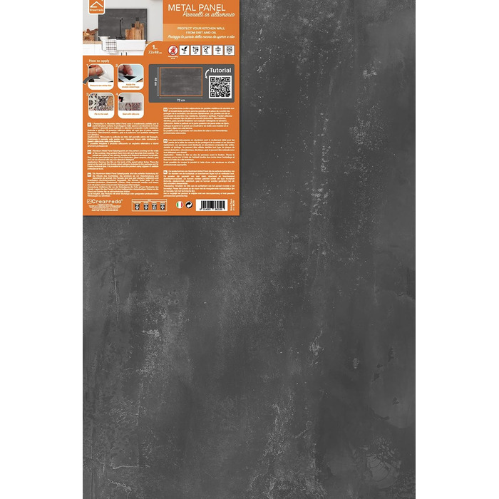 Кухонний фартух CREARREDA з алюмінію, виготовлений в Італії, захищає плиту та стіну, миється та легко встановлюється, металевий фартух, 48 x 72 см (чорний матовий)