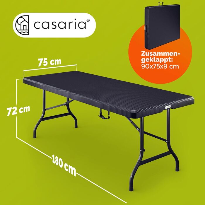 Складний стіл 180x75 см чорний з ротанга Casaria