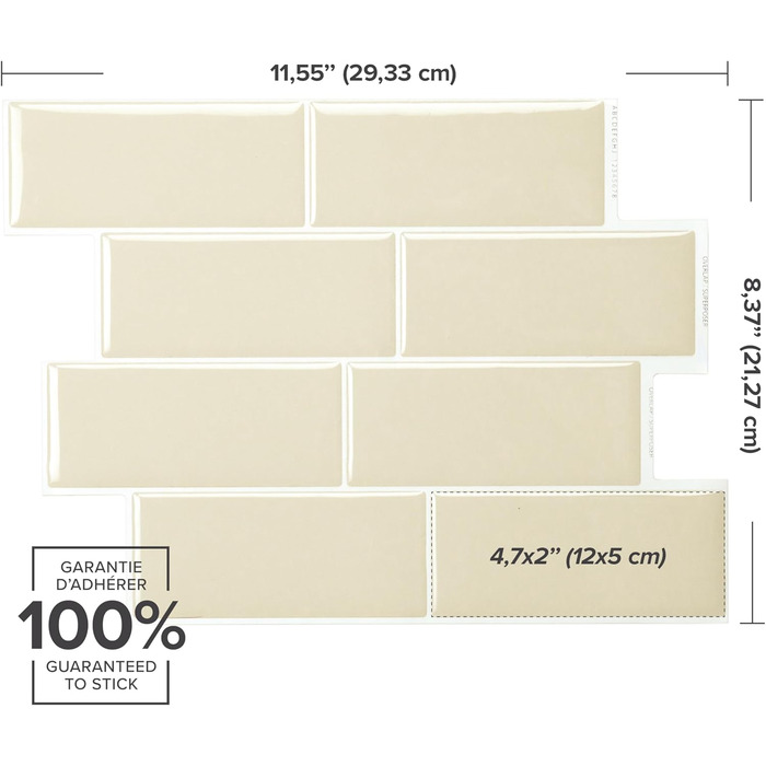 Наклейки на плитку, що самоклеяться - Набір з 5 аркушів 29,36 см x 21,29 см - 3D самоклеючі ПВХ наклейки на фартух для кухні, ванної кімнати та стін, кольорова та водонепроникна плитка (Tripoli Beige)