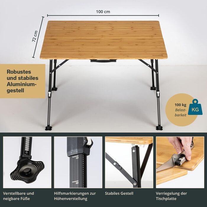 Складний стіл для кемпінгу 100 x 72 x 70 см Skandika