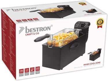 Масляна фритюрниця Bestron з технологією холодної зони, 3,5 літра, з регулятором температури, можна мити в посудомийній машині, 2000 Вт, колір (чорний, одинарний)