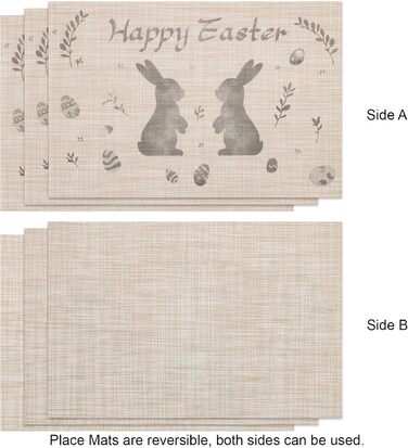 Двосторонні килимки для серветок, що миються, набір із 6 шт. , пасхальні яйця з квітами, прикраса столу з мультяшним кроликом, пасхальні, весняні, бенкетні килимки, декор для святкової вечірки, сезонні килимки, бежевий (світло-коричневий2)