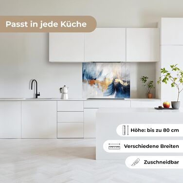 Кухонний фартух 60x80 см Самоклеючий настінний захисний екран для кухні Кухонний фартух Кухонні фасади Кухонні фартухи Кухонна стіна Вода - Пейзаж - (Золото - Синій, 60 x 80 см)