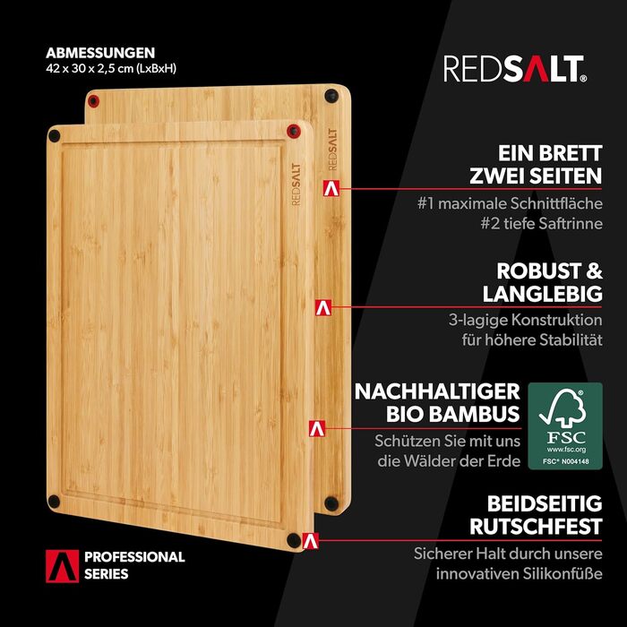 Разделочная доска из натурального бамбука 42 х 30 см REDSALT