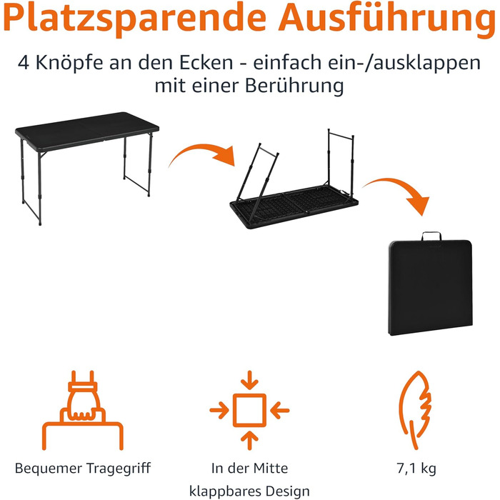 Складной стол 121,4 x 60,7 x 86,1 см Amazon Basics