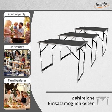 Складаний стіл для кемпінгу 3-секційний чорний Lemodo