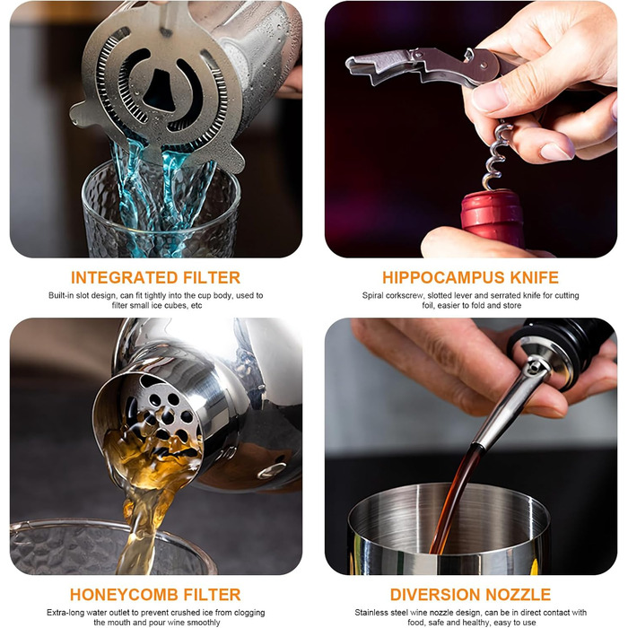 Набір бармена з бамбуковою підставкою 9 предметів Generic