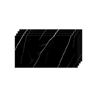 Стінові панелі IZODEKOR під мармур 60x120 см Панель для кухонного фартуха ПВХ-облицювання стін для кухні, ванної кімнати Бризкозахисний екран для кухні Водонепроникний та термостійкий (4 панелі, чорна блискавка)