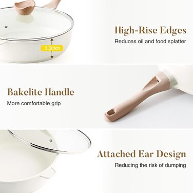 Сковорода с антипригарным покрытием и крышкой 28 см кремовая Kordisen