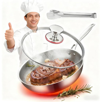 Титановая сковорода 30 см со стеклянной крышкой Tovara Titanium  Pro