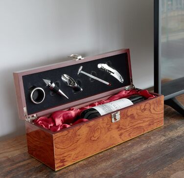 Набір сомельє 6-в-1 з дерев'яною скринькою для вина BRUBAKER