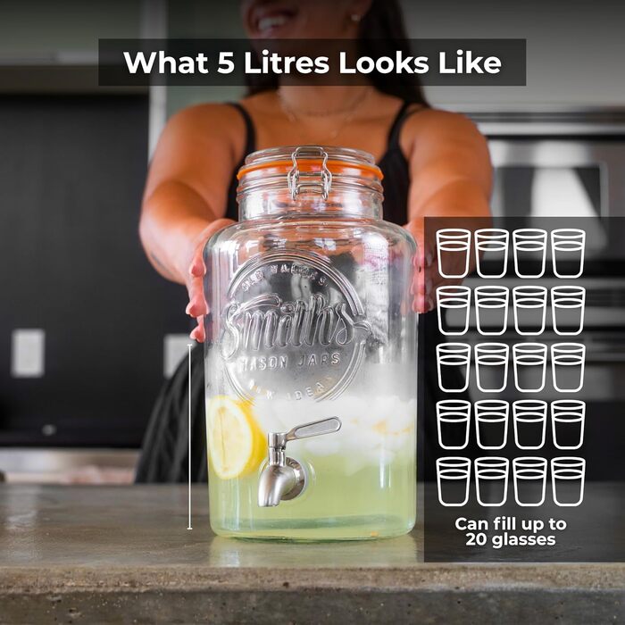 Скляний диспенсер для напоїв з краном 5 л Smiths Mason Jars