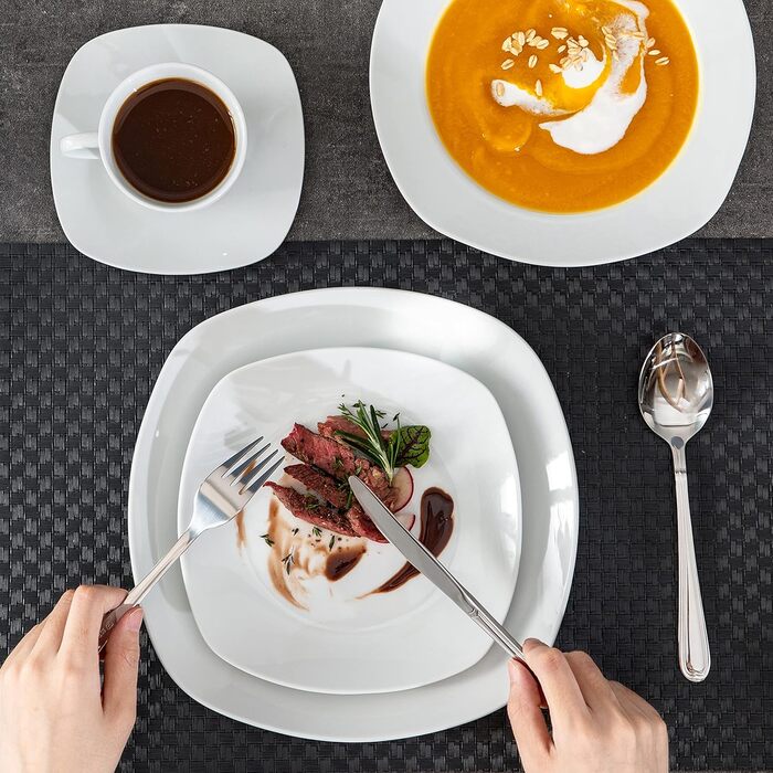 Серія Elisa, 12-предметний кремовий порцеляновий кавовий набір, кавові чашки та блюдця на 6 осіб для кави, чаю, десертів (білий, набір столового посуду (30 предметів))