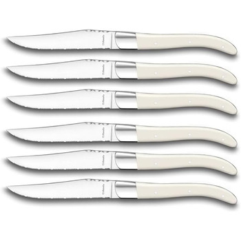 Набір ножів для стейків Amefa ROYAL STEAK Laguiole, 6 предметів, зубчастий край, 3-кратна клепана дерев'яна ручка, професійний набір стейків, столові прибори для стейків, у футлярі з цінних порід дерева, сталь 13/0, темний (білий)