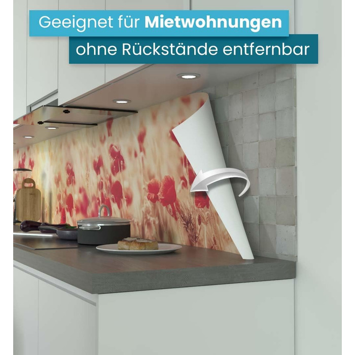 Самоклеючий кухонний фартух - матовий, жорстка бризкозахисна плівка як доступна альтернатива склу, легке встановлення та очищення - висота 60 см - Дизайн Чорна кам&39яна стіна 80 x 60 см (Червона квітка, Ш 400 см x В 60 см, 0,2 мм)