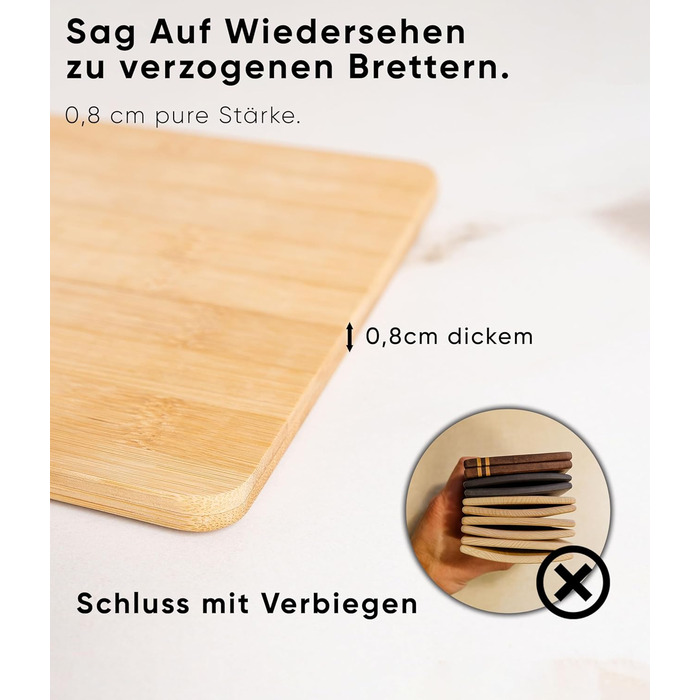 Набір дерев'яних обробних дощок Deco haus з міцної акації 2 см завтовшки - дошки з жолобком для соку - кухонні дерев'яні дошки 40x30, 33x24, 26x18 см - набір дерев'яних дощок (6 шт., бамбук)