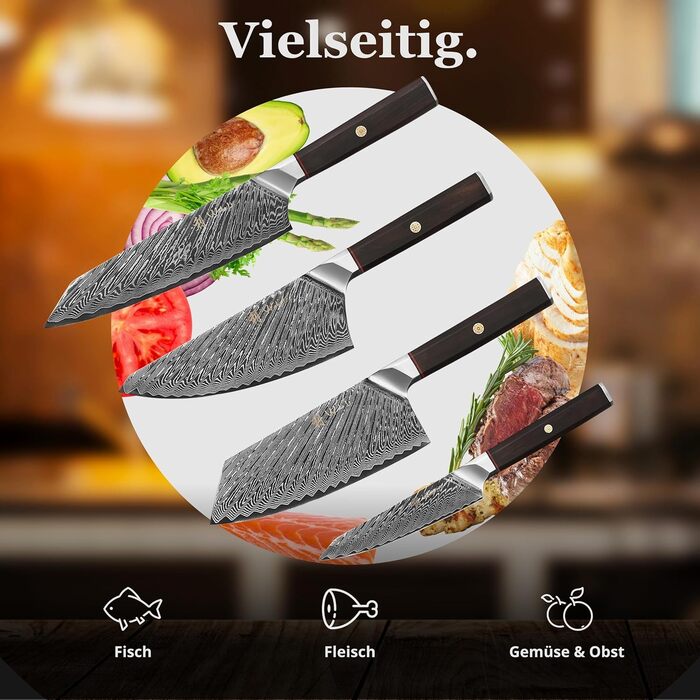 Кулінарний набір ножів з дамаської сталі Sycamore 6 ножів, 67 шарів, ядро VG10, твердість 602 HRC, ручки з клена, хлібний ніж із серрейторною заточкою, магнітний тримач для ножів, професійні кухонні ножі для точного нарізання (Culinary Asia)