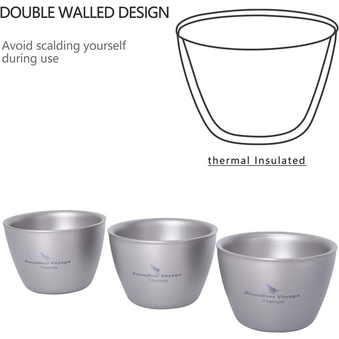 Маленька титанова чашка з подвійними стінками Легка чашка для еспресо Міні-чашка для вина Sake Багаторазовий кемпінг на відкритому повітрі Міцний посуд для напоїв Портативний посуд 2 шт. /комплект Ti3089D (3 шт. /комплект Ti3089d)