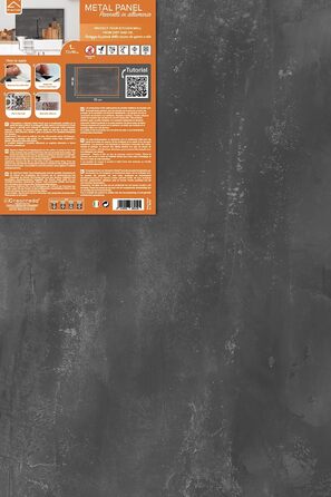 Кухонний фартух CREARREDA з алюмінію, виготовлений в Італії, захищає плиту та стіну, миється та легко встановлюється, металевий фартух, 48 x 72 см (чорний матовий)