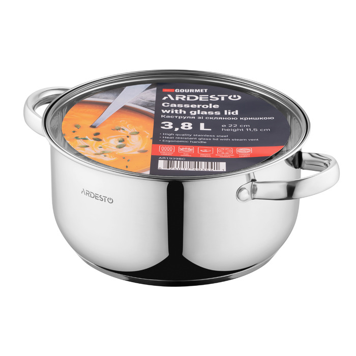 ARDESTO Gemini Gourmet Pot, стеклянная крышка, 3,8 л, нержавеющая сталь