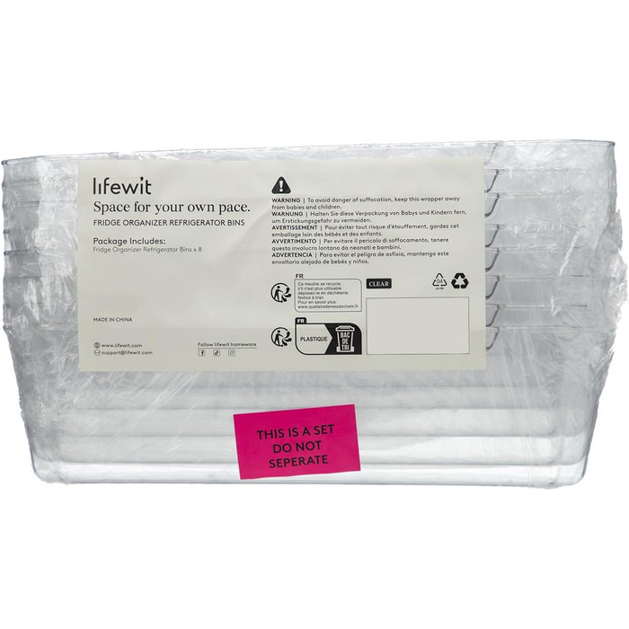 Набір органайзерів для холодильника Lifewit 8 шт. , контейнер для зберігання контейнера для зберігання холодильника Прозорий контейнер для зберігання Коробки-органайзери для кухонної морозильної камери, стільниця комори, без бісфенолу А 8 шт.