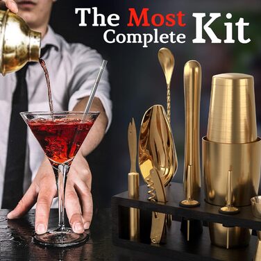 Набір бармена з чорною бамбуковою підставкою 11 предметів Highball & Chaser