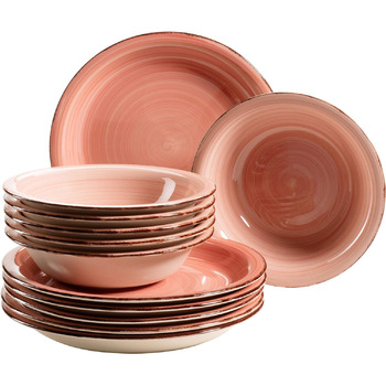 Набор тарелок на 6 персон в современном винтажном стиле, столовый сервиз из 12 предметов, ручная роспись, керамогранит (розовый)