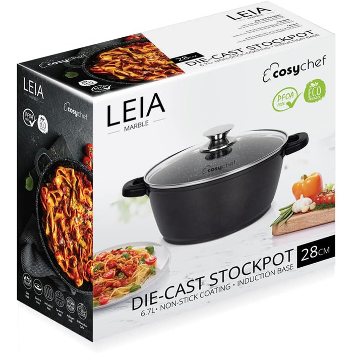 Набір посуду CosyChef Leia 28 см - Набір з 2 предметів посуду зі скляною кришкою та антипригарним покриттям - Підходить для всіх типів плит, включаючи індукційні - Без ПФОК