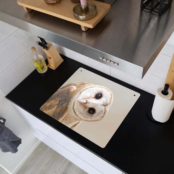 Фартух для плити, кухонний фартух, вініл, 78x52 см, декор для кухні, облицювання стіни, кришка для плити - сіро-чорна (сипуха - тварина, 52Д x 59Ш см)