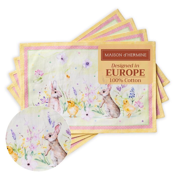 Бавовняні килимки для серветок, набір з 4 шт. , декоративні килимки для серветок, пасхальні килимки, що миються, для свят, вечерь, весни, літа (33 см x 48 см) (жовті), 39Hermine 100